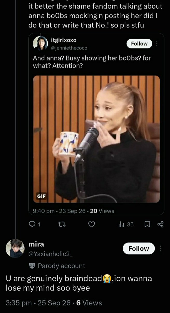 yvxsvz's tweet photo. mind u i was talking about her dancing not even mention her boobs or anything n saying bcz they cz they told Jennie n Lisa p*rn n they  were talking bout Ella underwear did this to illit too but when I said this is ur fandom she went pretty quiet block me again ahh monkhia shit https://t.co/PSGBX0vN1a