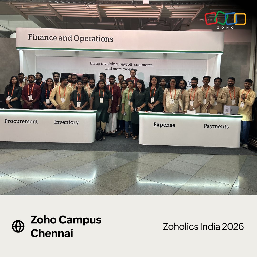 ZohoBooks's tweet photo. A milestone edition of Zoholics India! 

For the first time, we had the opportunity to host @Zoholics India at the Zoho Chennai campus and what a memorable experience it was.

It was great bringing our customers, partners, and the Zoho community together under one roof. From conversations around Zoho Books to discussions on the evolving needs of businesses, every interaction gave us something to take back.

Thank you to everyone who joined us, shared your experiences, asked questions, and made this edition special.

Here’s to more conversations, collaborations, and milestones together!

#ZoholicsIndia2026 #ZohoBooks #ZohoFinance #financeandoperations @ZohoERP @ZohoPayroll @ZohoInventory @ZohoExpense @ZohoPayments @ZohoInvoice @ZohoBilling @ZohoCommerce