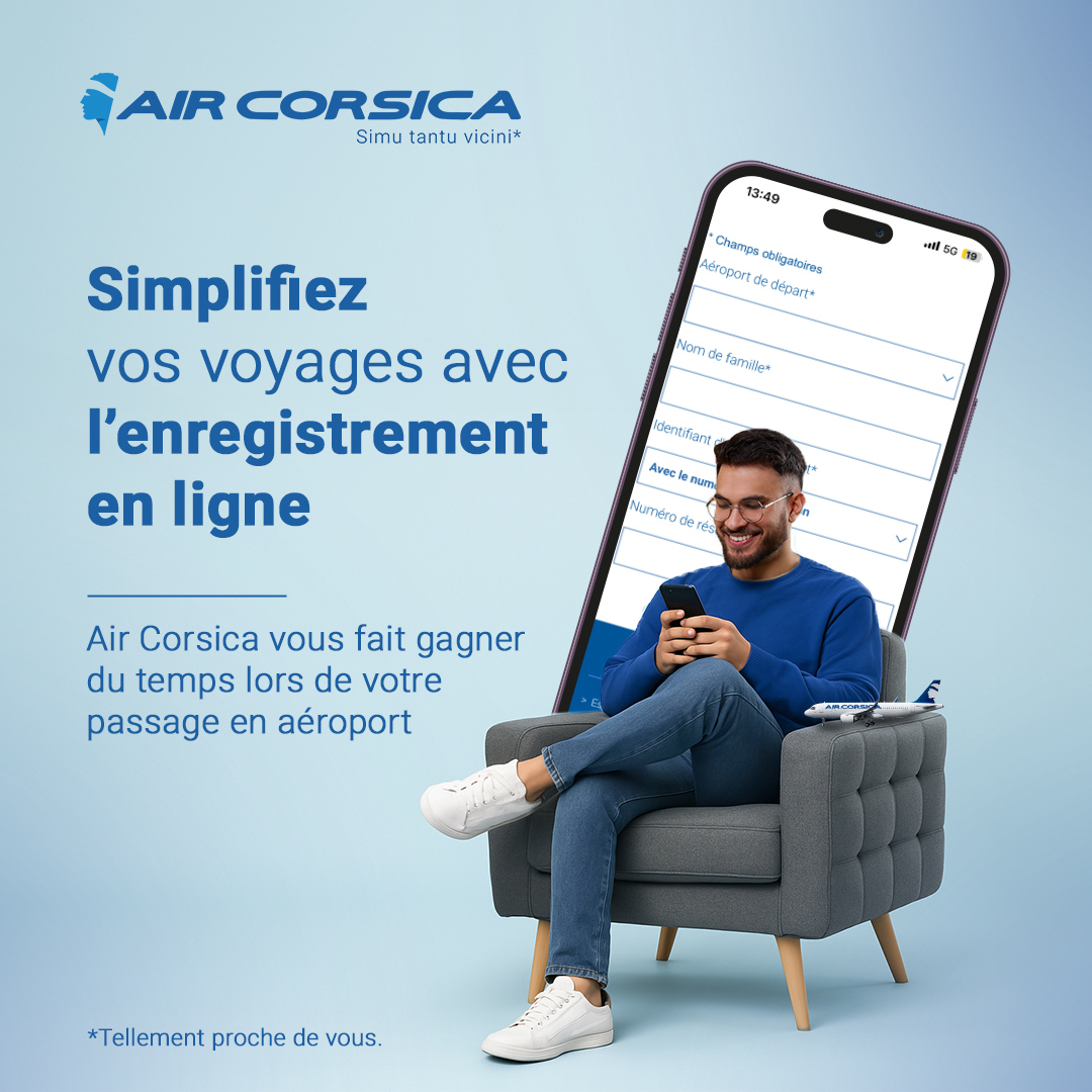 aircorsica's tweet photo. #ByAirCorsica

Gagnez du temps grâce à l’enregistrement en ligne ! 

Enregistrez-vous en ligne, à partir de 36h  et jusqu'à 30 minutes avant le départ (Sauf Paris Orly H-40) directement sur notre site ou via l'application mobile Air Corsica.
 ➡ https://t.co/tknXbFEqsC https://t.co/wK61LWEu0B
