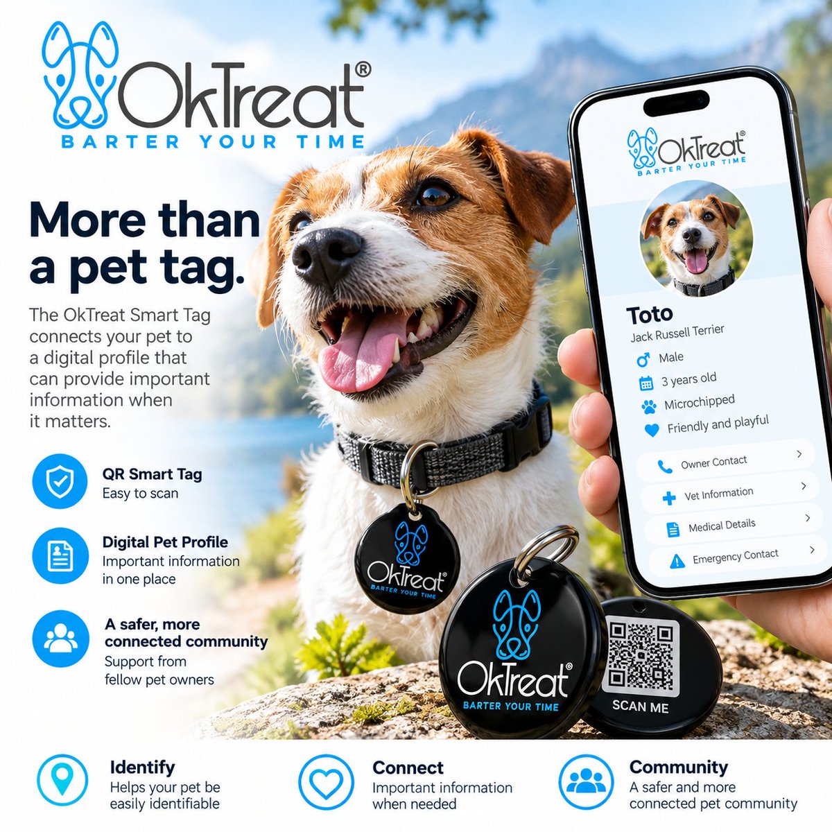 oktreat's tweet photo. 🐾 More than a pet tag
The OkTreat Smart Tag connects your pet to a Digital Pet Profile, helping keep important information accessible when it matters.
🏷️ QR Smart Tag
📱 Digital Pet Profile
🐶 Smarter pet identification
OkTreat® — BARTER YOUR TIME
#OkTreat #SmartPetTag #PetCare https://t.co/pYkIgkq8J5