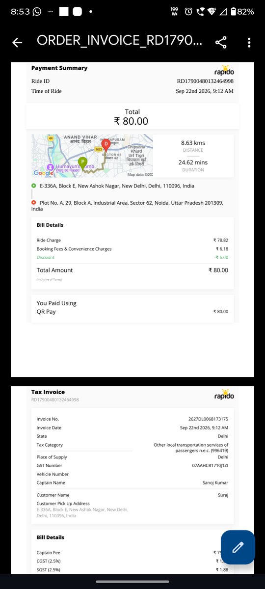 Suraj29973575's tweet photo. @rapidoapp_ Complaint Against Rapido Driver for Drunk Driving

I would like to report a serious safety concern regarding a Rapido driver. The driver appeared to be under the influence of alcohol while driving, which is extremely dangerous and puts passengers' lives at risk https://t.co/StYCLG8D8k