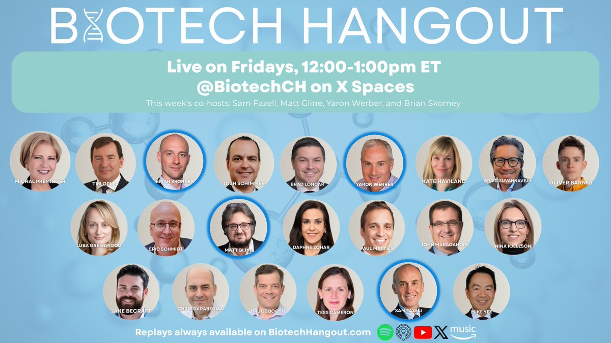 BiotechCH's tweet photo. On today's #BiotechHangout, @SamFazeli8, @BrianSkorney, Matt Gline (@gline) & @YaronWerber will cover market & policy: MFN & revenue sharing, IPOs, $ETRA’s fall despite being upsized, Heidi Overton's FDA confirmation hearing, $CMPX pushes ahead despite FDA setback, stock moves: $OMER, $CGEM, $MAZE, data: $VRTX AMKD data & readthrough to $MAZE, $CLDX Ph3 urticaria data, $VKTX's VK2735 Ph1 maintenance data + capital raise, $AMGN Ph3 Sjogren data, orexin news, $IONS Fusion trial success, why $MRNA stock moves on ESMO news, $ROIV CLE proof-of-concept data, $LXEO's FA expansion, Roche's enicepatide Ph2 obesity/diabetes data, & much more: https://t.co/1LkAcSiu63