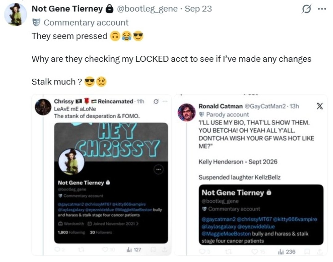 GayCatMan2's tweet photo. @ChrissyMT67 She tags both us in her bio and moans that we point it out.

Bizarre. https://t.co/0GUmgxZcb0
