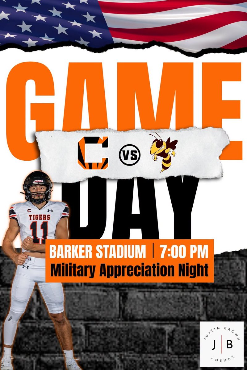 CRHSTigersFB's tweet photo. GAME DAY! 🏈🇺🇸

Game 5⃣
🆚 Williamstown Yellow Jackets
📍 Barker Stadium  
⏰ 7:00 PM
🇺🇸 Military Appreciation Night! 

Active-duty &amp; veteran military members with valid military ID receive FREE admission!

#TigerTigerTiger https://t.co/siPaRWTJJO