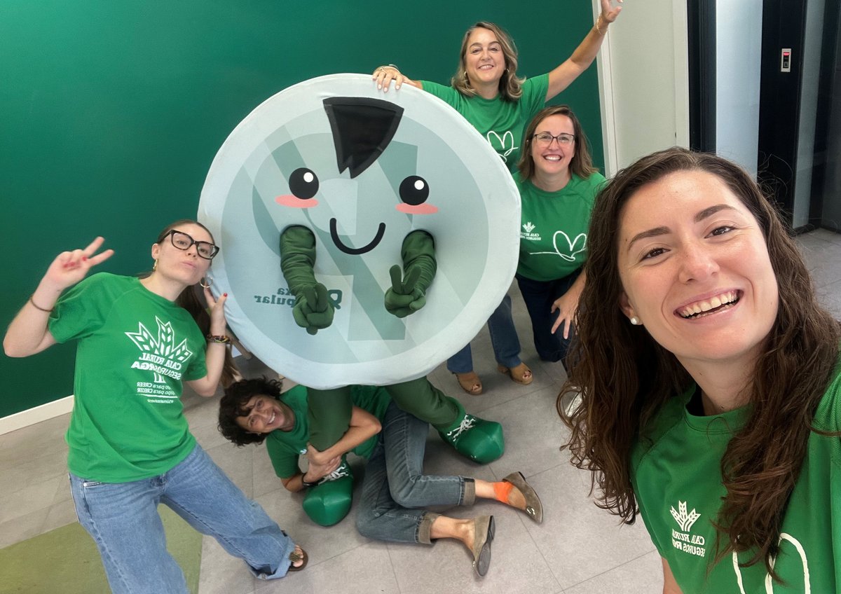 caixapopular's tweet photo. Així llueix el nostre equip a les oficines per a donar visibilitat al Dia Solidari del Grupo Caja Rural i @segurosrga. ✌️ 

Recordem que hui el 20% de les vendes en assegurances van destinades a @_CARITAS per a les persones afectades pels terratrémols de Veneçuela i Colòmbia.

#SúmateAlVerde 💚
