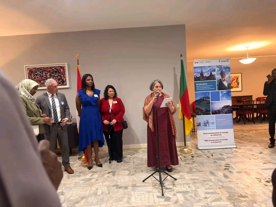 actions4dev's tweet photo. Last week, ADE Executive Director, Nancy Saiboh  had the pleasure of joining a Partners’ Cocktail Reception hosted by the High Commissioner of Canada, H.E. Mrs. Marie-Claude Harvey🇨🇦, at the Official Residence of Canada in Yaoundé. https://t.co/k3EKYZgWb5