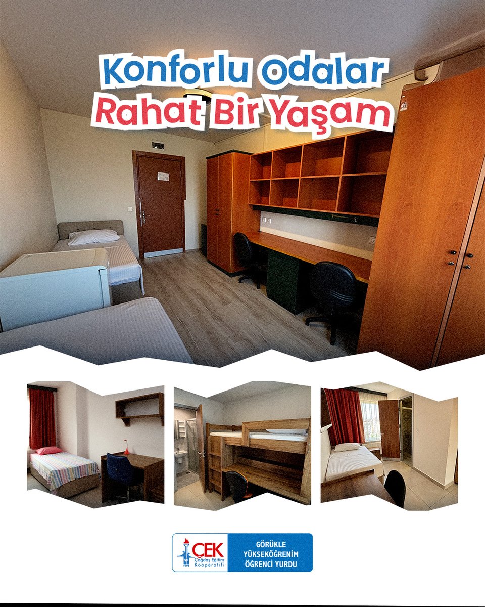 CekYurdu's tweet photo. Tek ve iki kişilik odalarımızda;
✓ Çalışma alanı
✓ Dolap ve kitaplık
✓ Buzdolabı
✓ Rahat yaşam alanı ile ihtiyaçlarınıza uygun bir ortam sunuyoruz.
#GörükleYükseköğrenimÖğrenciYurdu #ÜniversiteYaşamı #ÇağdaşEğitimKooperatifi #GörükleYurtları #Yükseköğrenim #ÖğrenciYurdu #ÇEK https://t.co/2MmY8E0ZIo
