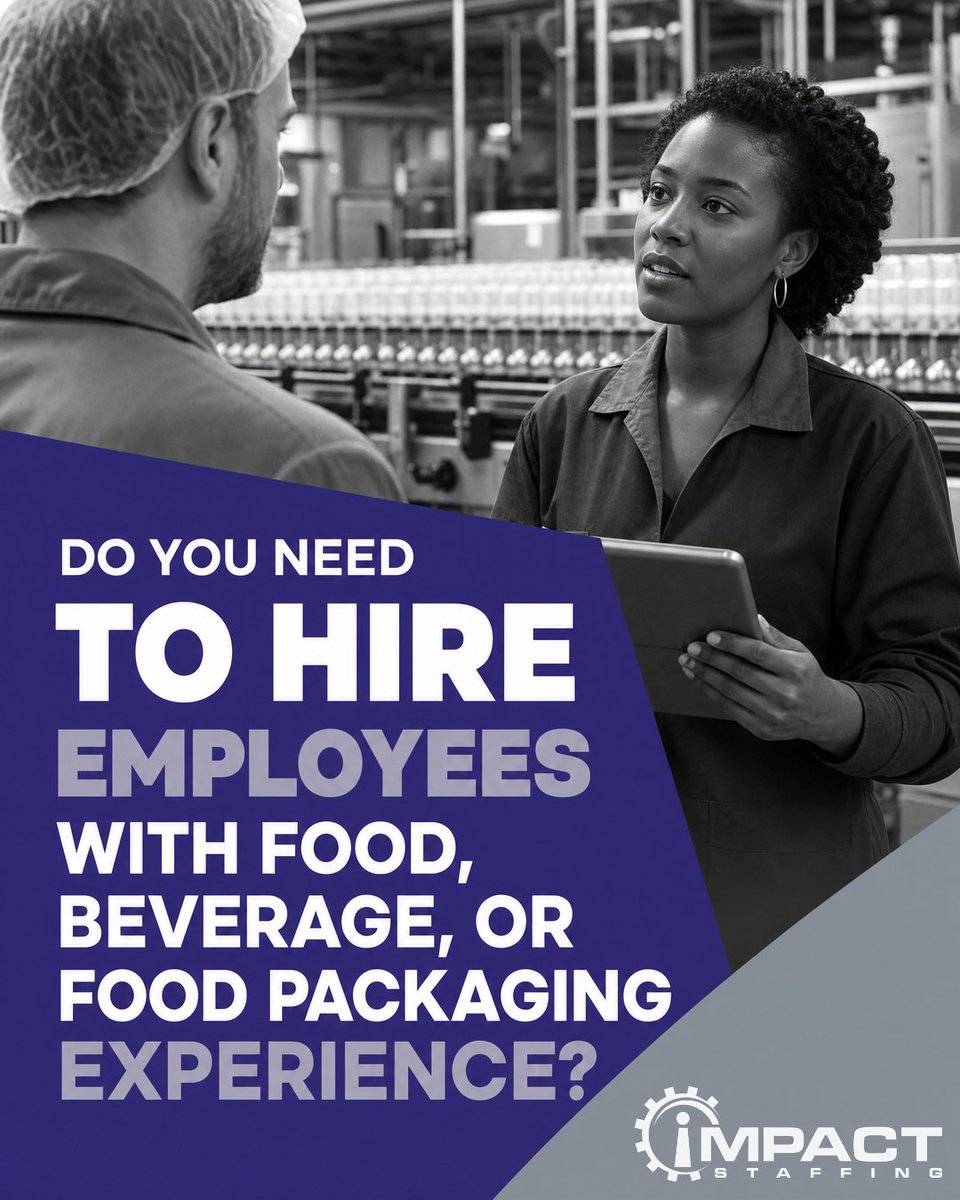 ImpactStaffing's tweet photo. Food and beverage operations need people who understand the pace, standards, and consistency the work requires.
Need to strengthen your team? Let’s talk.
#FoodManufacturing #GeorgiaManufacturing #ProductionStaffing #GeorgiaHiring #ImpactStaffing https://t.co/le5Q01Ctib