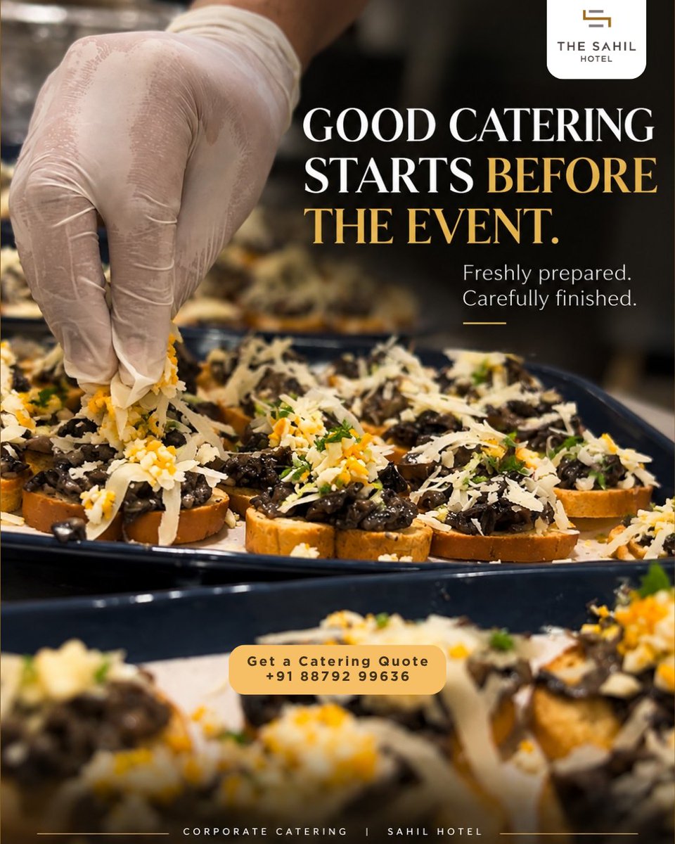 TheSahilHotel's tweet photo. Good catering starts before the event. Freshly prepared. Carefully finished. Corporate catering by The Sahil Hotel. 📞 +91 88792 99636 #CorporateCatering #TheSahilHotel https://t.co/pfjetz40K8