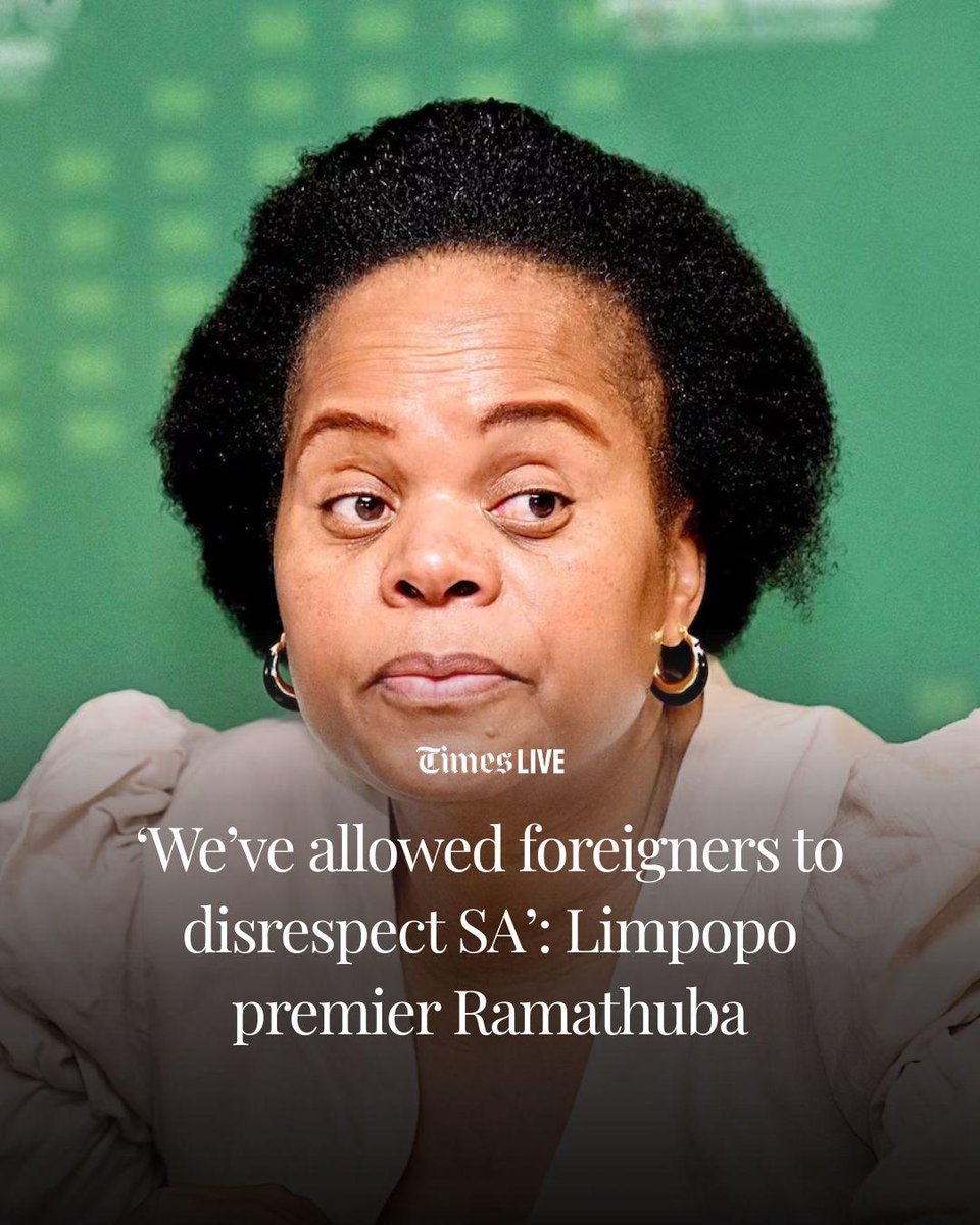 TimesLIVE's tweet photo. Limpopo premier Phophi Ramathuba has criticised government officials for allowing foreign nationals to enter the country and allegedly take advantage of weaknesses in the state.

🔗 Read the full story online: https://t.co/xTwItolNYm https://t.co/j9fdn8J11v
