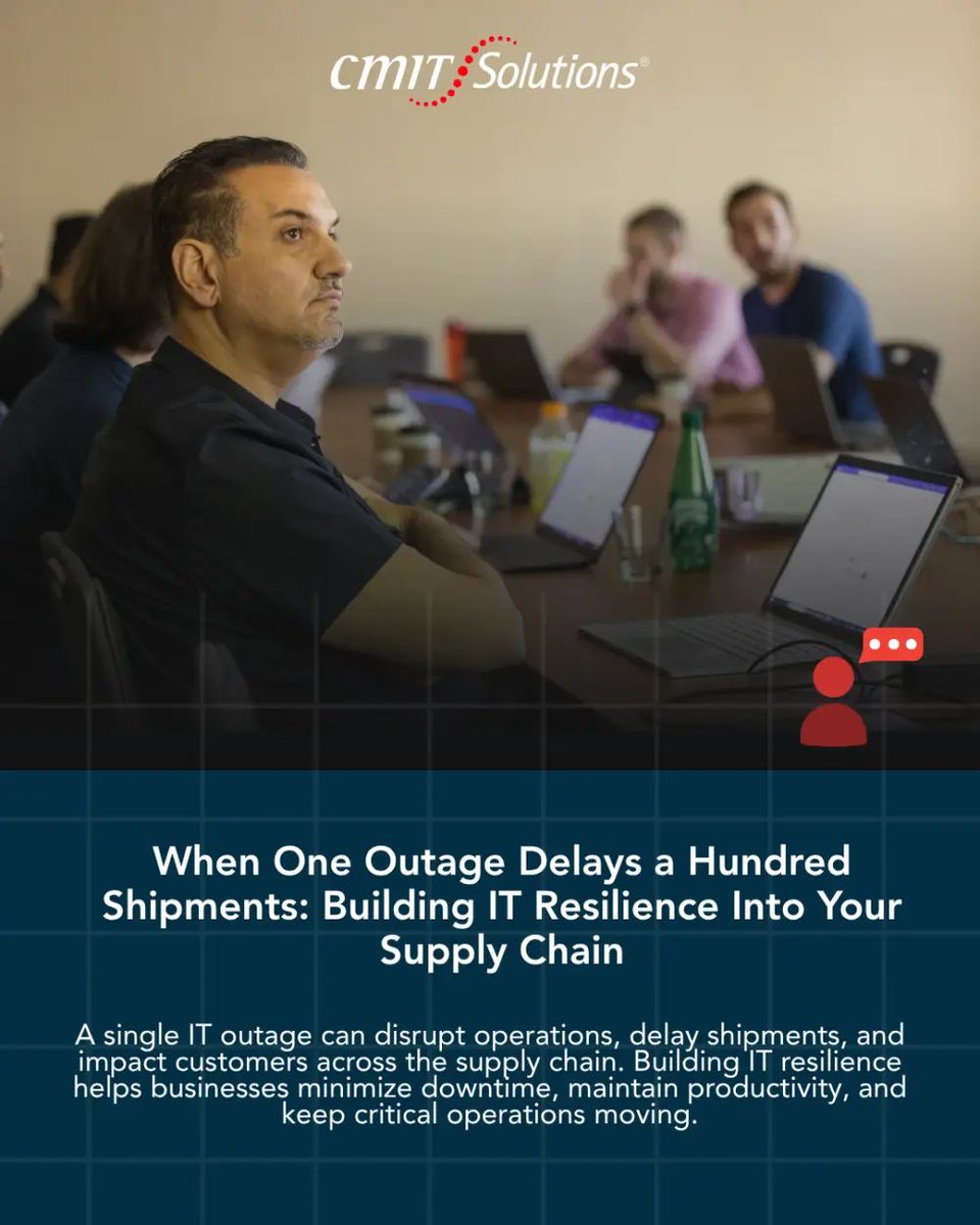 CMITBothell's tweet photo. In logistics, an IT outage rarely stays contained to a single office. A downed system can delay dispatch, disrupt tracking, and ripple outward to affect every partner, driver, and client waiting on a shipment. https://t.co/pZ0rhxb5Ow