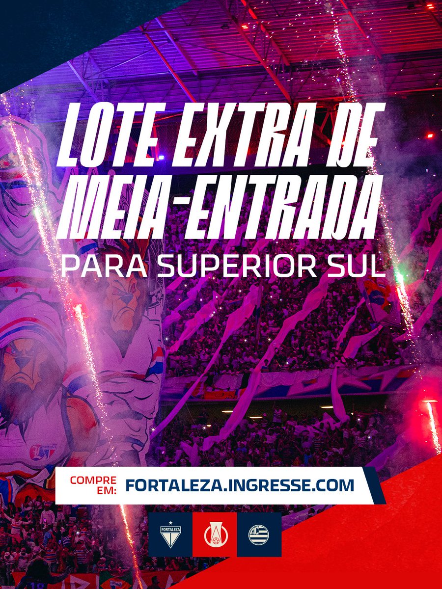FortalezaEC's tweet photo. Se preparem: o Mar Branco vai encher ainda mais! 🏟️⚪️

Lote extra de meia-entrada LIBERADO na Superior Sul!

🎟️ Acesse agora https://t.co/mRWaJ1SDYI e garanta seu lugar para jogar junto com o Leão neste domingo!

#FortalezaEC #BrasileirãoB https://t.co/aUWs0C2Gvq