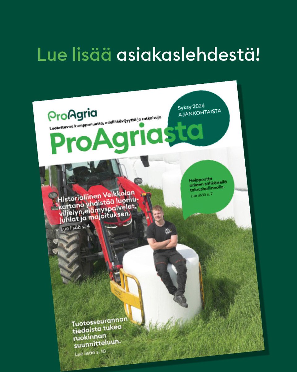 ProAgria's tweet photo. ProAgrian syksyn asiakaslehti ilmestyy tänään 25.9. Maaseudun Tulevaisuuden välissä.

Asiaa sähköisestä taloushallinnosta, monialaisesta maatilayrittäjyydestä ja tuotosseurannasta.

Lue uusin asiakaslehti diginä osoitteessa: https://t.co/nfrx30og18 https://t.co/I1yPmSMV6w