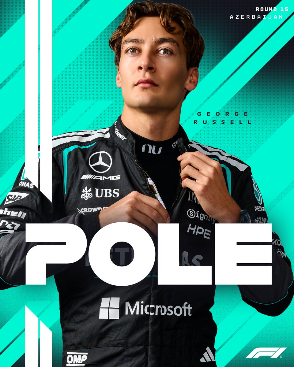F1's tweet photo. MIGHTY FROM GEORGE RUSSELL!! 💪

The Mercedes driver takes pole in Baku ☝️

#F1 #AzerbaijanGP https://t.co/ZguH7Ev4VJ