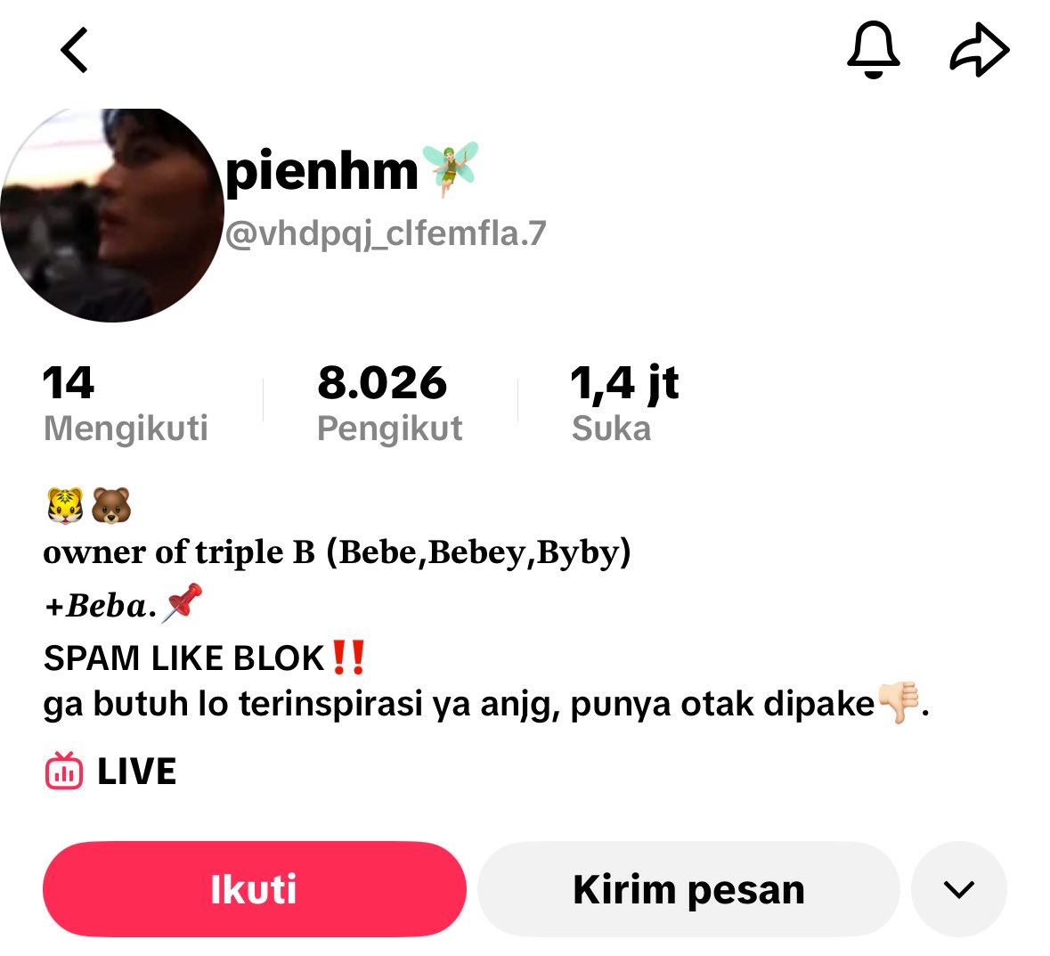 goresanAmi's tweet photo. bio dengan kata kata anjing, ngatain readers dongo ga ada otak, cuman karena kesamaan nama panggilan “Bebe” bukan karena alur ataupun cerita? wtf?!?! arogan! https://t.co/3JWLtHC7zH
