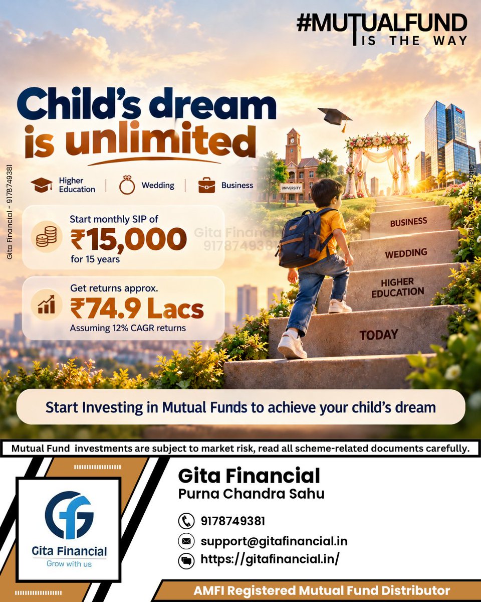 Growfirstt's tweet photo. A little SIP today can plant the seeds for a future where your child’s biggest dreams have room to bloom. 🌱✨
#gitafinancial #mutualfunds #stockmarket #wealthcreation #sip #mfd https://t.co/kED5JsoYQs