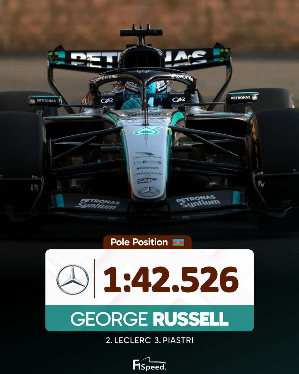 f1speed_indo's tweet photo. 🚨 WHAT A LAP, GEORGE RUSSELL!

POLE POSITION BAKU DENGAN GAP 0,8 DETIK DARI P2 🔥🔥 https://t.co/wJio0ohOj0