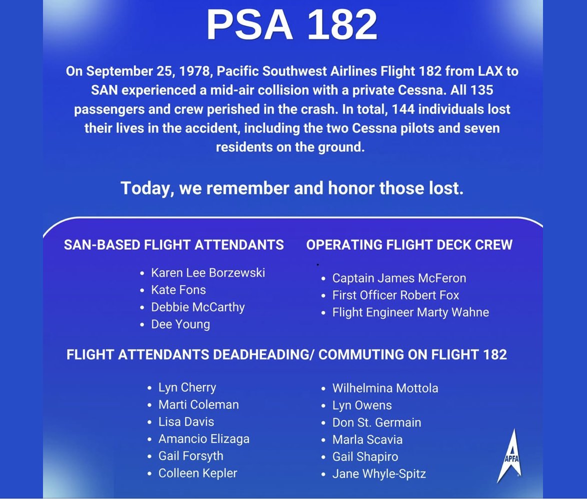 APFAunity's tweet photo. Remembering PSA 182: September 25, 1978 https://t.co/NmNxtpN6OD