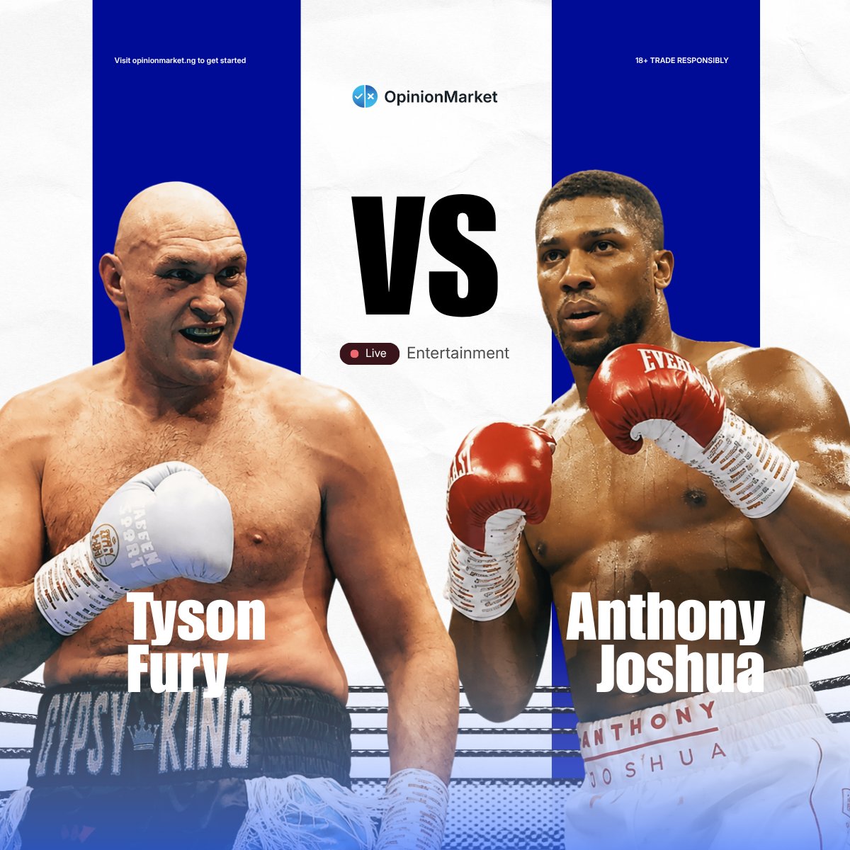 betsodds_'s tweet photo. ANTHONY JOSHUA vs TYSON FURY — THE FIGHT THE WORLD WANTS TO SEE! 🔥
Two heavyweight giants. One ring. One question: who takes the victory?
AJ’s power 🥊
Fury’s movement 🧠
The prediction market is open. Where does your opinion stand?
📊 Trade your prediction on OpinionMarket
🌐 https://t.co/WSGt4bPAsS
#AJvsFury #Boxing #Heavyweight #OpinionMarket #BoxingFans