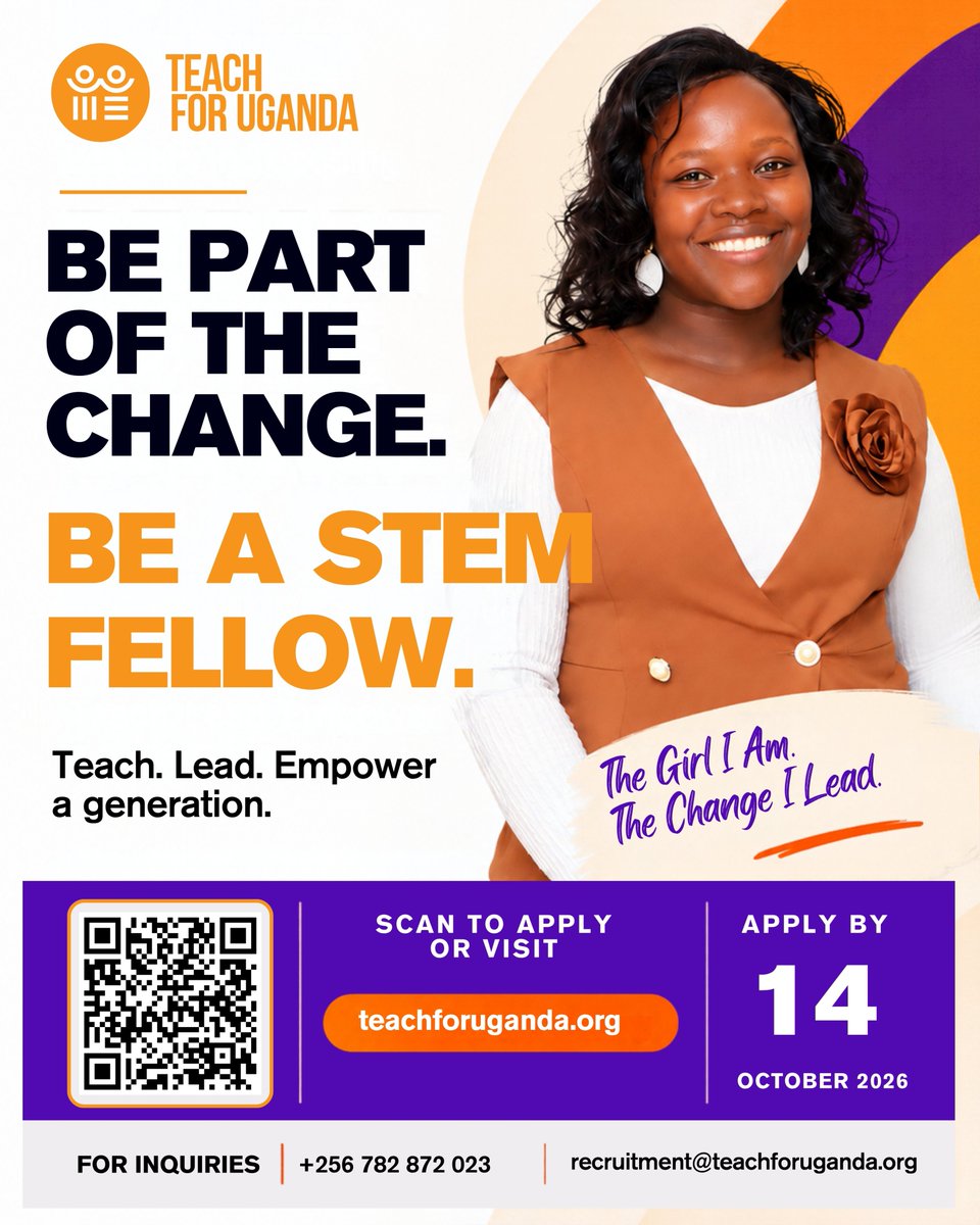 TeachForUganda's tweet photo. 2/2

Are you a female STEM graduate aged 22–27 with a minimum CGPA of 3.0?

The Teach For Uganda STEM Fellowship could be your next step,  giving you classroom experience, leadership development, mentorship and opportunities to grow as a STEM leader.

📅 Apply by 14 October 2026
🔗 https://t.co/6g5dlmyn6u

📞 +256 782 872 023
📧 recruitment@teachforuganda.org

#TeachForUganda #STEMFellowship #WomenInSTEM #LeadersInTeaching
