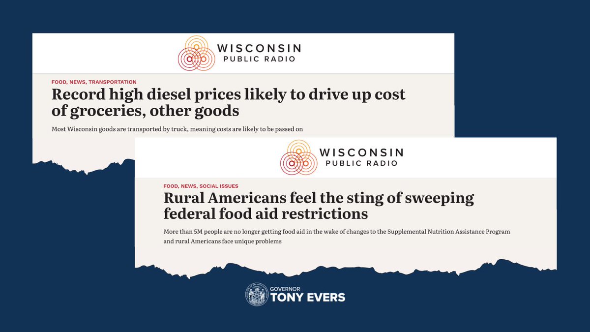 GovEvers's tweet photo. President Trump and Republicans are not only driving up costs on groceries, they've gut programs that help families keep food on the table.

Because of Republicans, there are kids, families, and seniors in Wisconsin and across America going hungry today. Shameful. https://t.co/qLSJYtd2mu