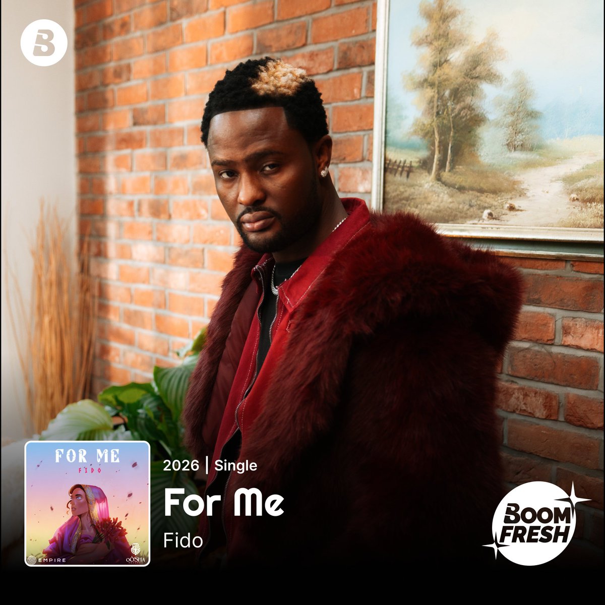 BoomplayNigeria's tweet photo. Fido in his lover-boy era ❤️🎶

@MrFidooooo switches things up on “For Me”, giving us a softer side without losing that Fido flavour. ❤️

You'll love this one
Press play on #BoomplayMusic 
🔗 https://t.co/7JshLLDFnu

#BoomFresh #Fido #ForMe #NewMusicFriday https://t.co/H5KPnyKoKc
