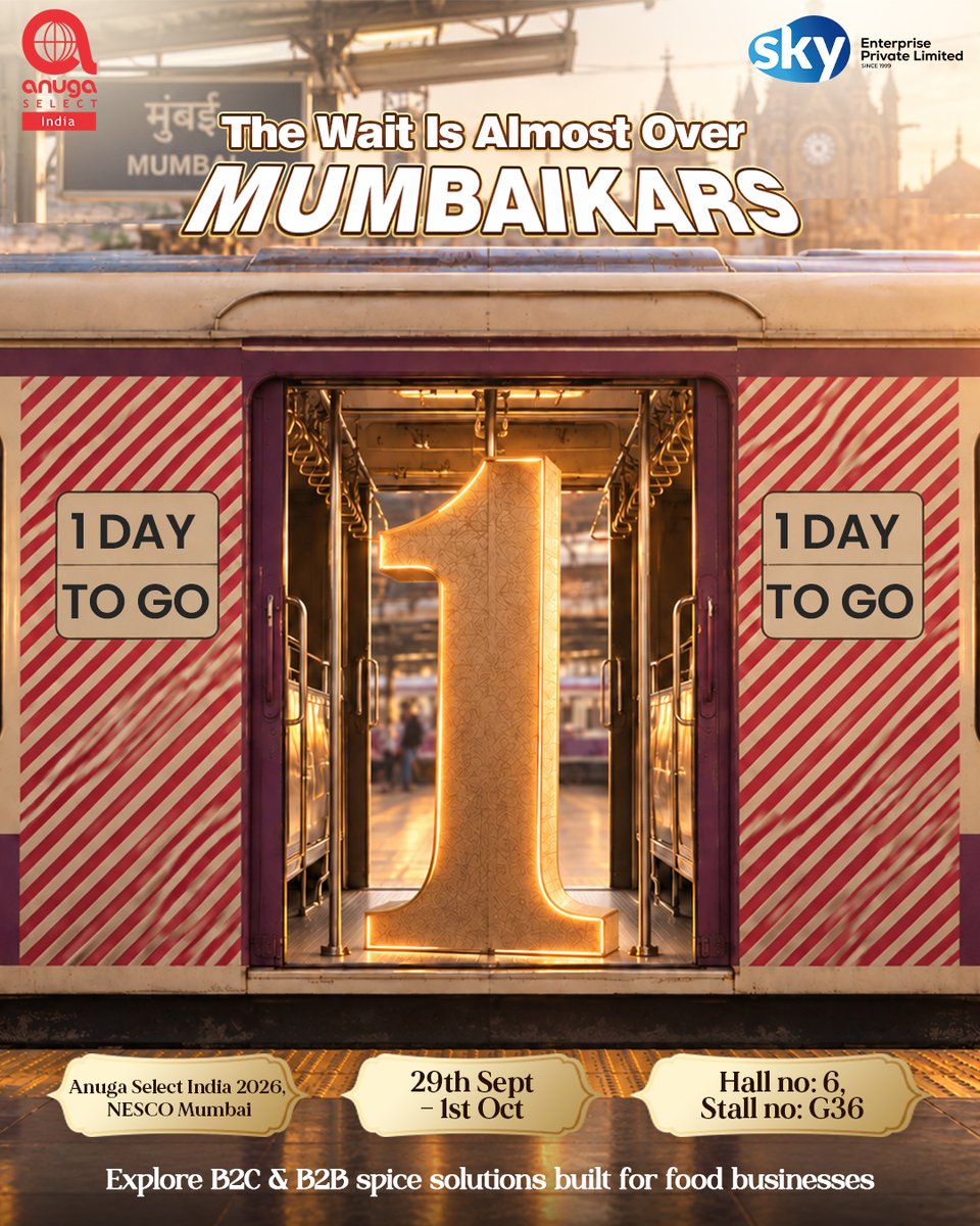 sostarzing's tweet photo. Mumbai, The Countdown Is On⏰
Just 1 Day to Go for Anuga Select India 2026✅
📍 NESCO, Bombay Exhibition Centre | Hall 6, Stall G36
📅 29, 30 Sept & 1 Oct
#AnugaSelectIndia #FoodIndustry #SEPL #SkyEnterprise #Starzing #Flavarich #Exhibition #Mumbai #FoodIndustry #SpiceIndustry https://t.co/Oy1UVXQNyv