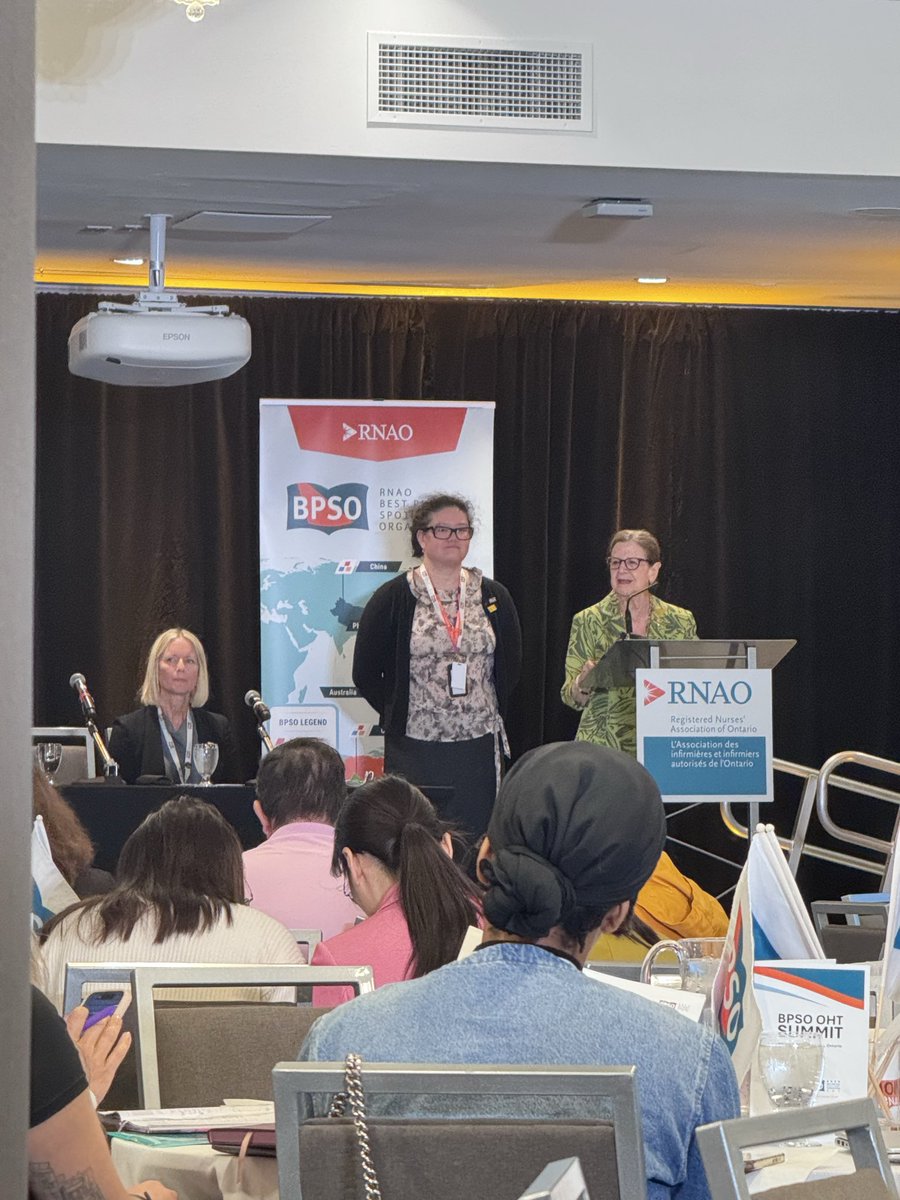 SRutherfordRNAO's tweet photo. Dr. @DorisGrinspun and Jenifer Yoon engaging in a knowledge mobilization session of the #BPSO Model #OHTsummit. @RNAO @JanetCheeRNAO https://t.co/1BTKkIGfk6