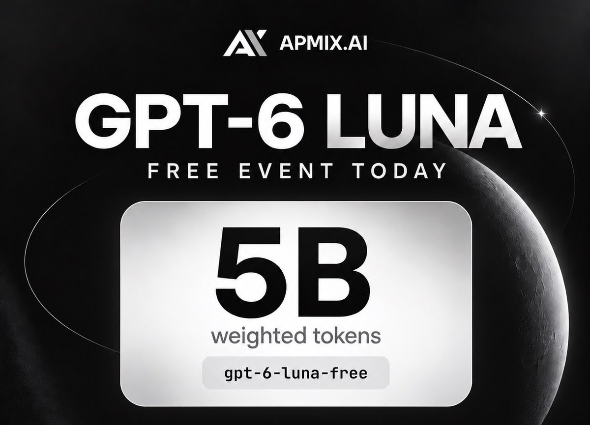 ApmixAi's tweet photo. 🚀 GPT-6 Luna Free Event starts TODAY

gpt-6-luna-free

Check the countdown for your local start time: https://t.co/iO5yiowVnk https://t.co/bqHqUnpOMf