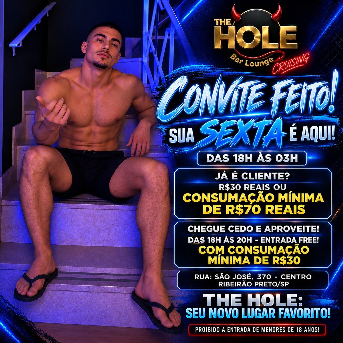 the_hole_rp's tweet photo. Faça sua noite de sexta ser melhor ainda! Não perca essa oportunidade!

 Obs: EXCLUSIVO para público gay masculino.

Proibido a Entrada de Menores de 18 Anos! 🔞

#theholerp #barlounge #bargay #barcruising #ribeiraopreto https://t.co/8w8GcoNHDa