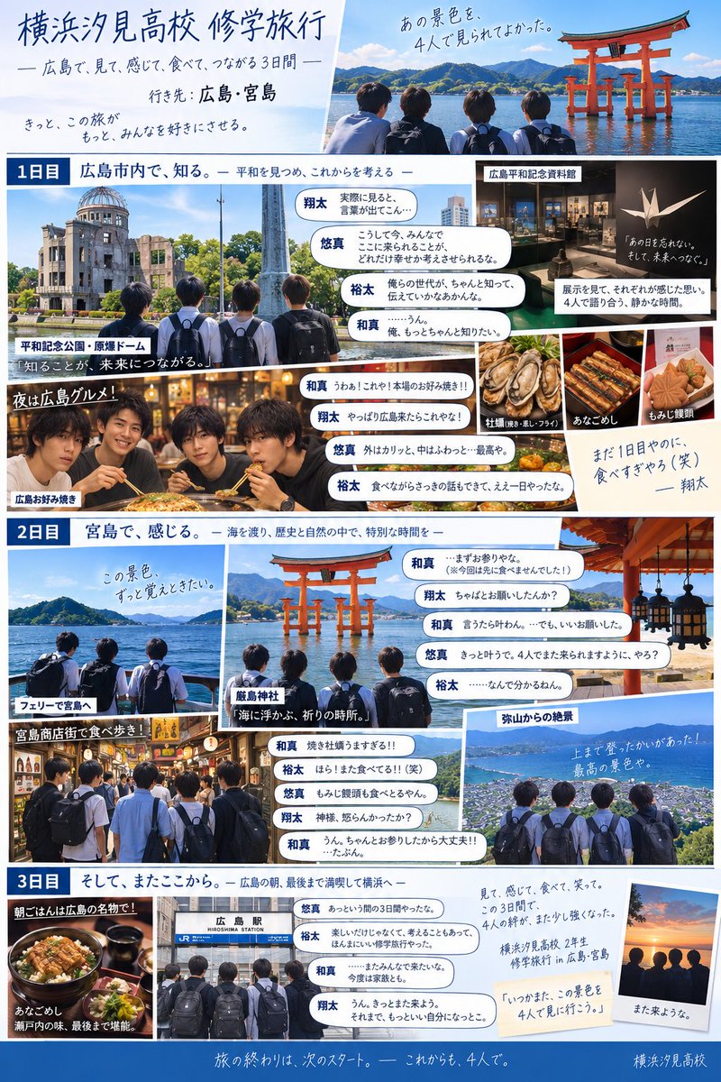 shota_mg's tweet photo. @Lunareverse_97 偶然や、俺とChatGPTで修学旅行シーンつくったら広島やった https://t.co/VfVjWjxVCI