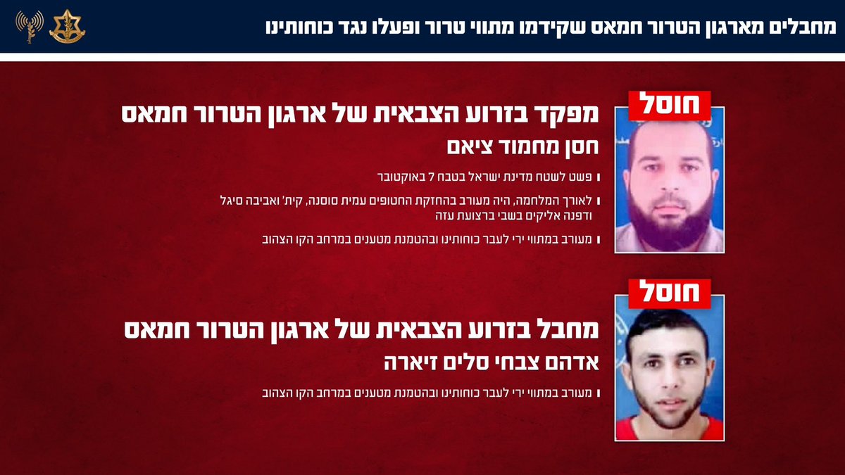 Two Hamas military commanders eliminated in Gaza City by IDF