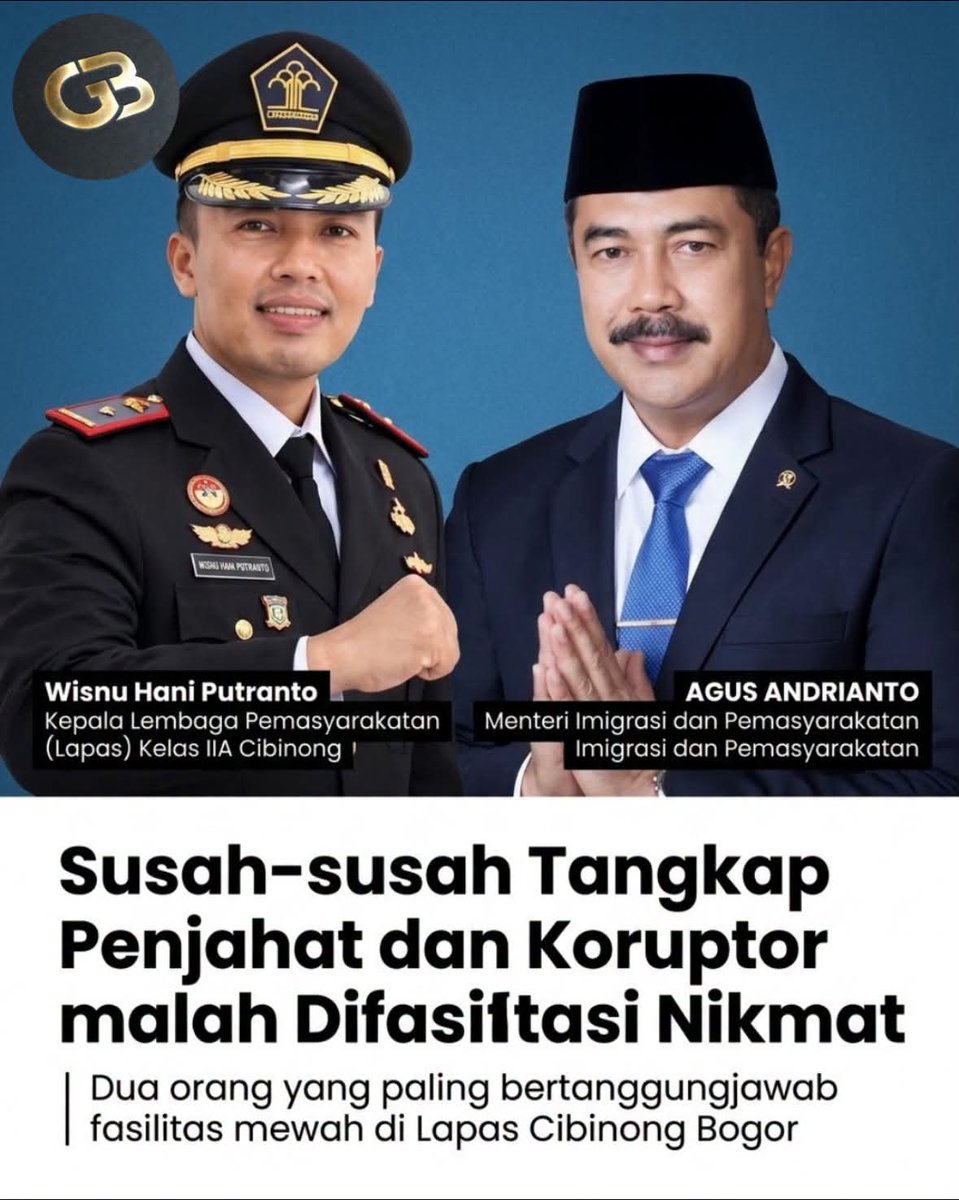 Boediantar4's tweet photo. Dua pejabat yang bermasalah...*
Setelah diadakan sidak ombudsman di lapas Cibinong kelas IIA ditemukan fasilitas mewah narapidana https://t.co/CmjaapqGK6