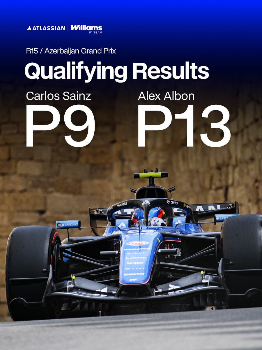 WilliamsRacing's tweet photo. What an effort from the team to deliver this update, we're set to start the Azerbaijan GP P9 and P13 🤝

All eyes on race day tomorrow 👀 https://t.co/z3aTpTX01h