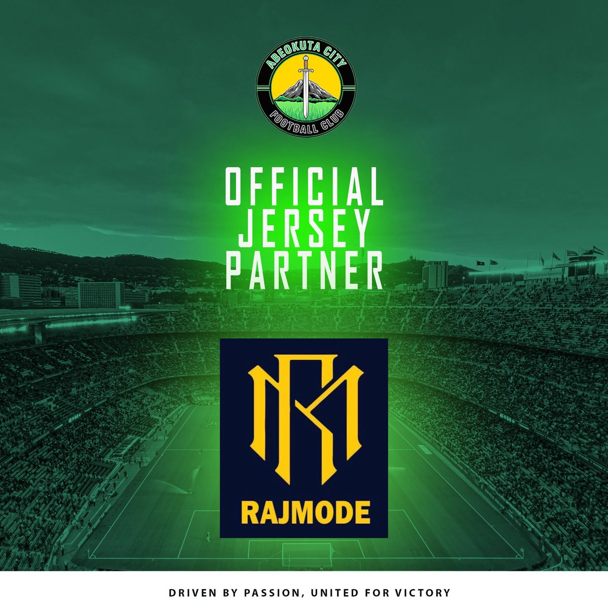 AbeokutaCFC's tweet photo. Official partnership secured 🤝⚽️

Abeokuta City Football Club welcomes RAJMODE as our Official Jersey Partner.

Driven by passion. United for victory. 💚

#AbeokutaCityFC #ACFC #OfficialJerseyPartner https://t.co/wT11xMKMey