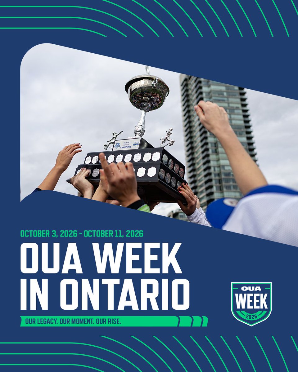 OUAsport's tweet photo. With the unanimous passing of Private Memberโs Bill 22, the first full week of October each year has officially been proclaimed #OUAWeek.
The inaugural OUA Week will be celebrated from October 3 to October 11, 2026, as the #OUA and its Member schools celebrate the long and impactful legacy of varsity sport across the province - one that has created unforgettable moments, helped shape leaders on and off the field, and made an impact well beyond the sidelines.
The theme for the inaugural OUA Week will be Our Legacy. Our Moment. Our Rise.
#ONTheRise
๐ธ Aru Das