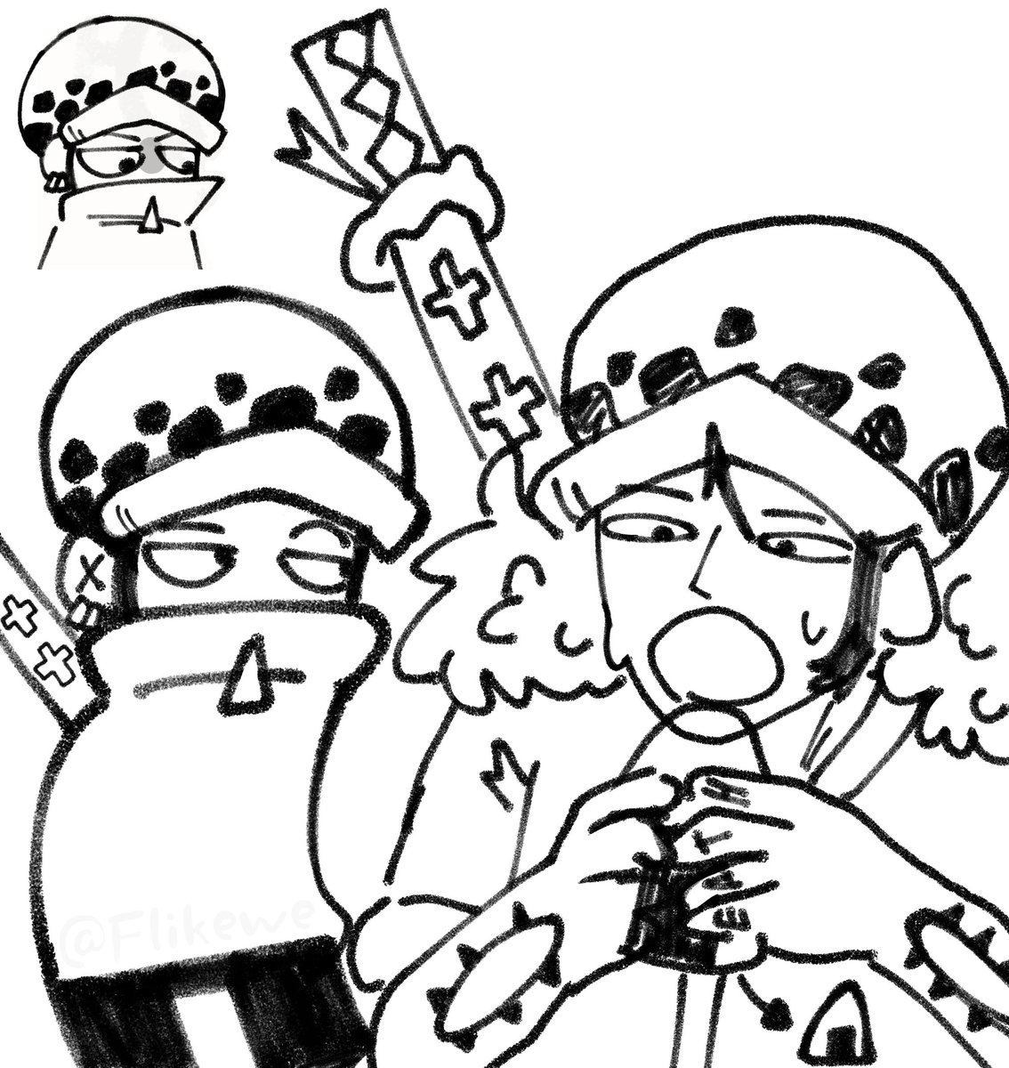 Flikewe's tweet photo. Law comiendo un onigiri 
#Trafalgarlaw #doodle https://t.co/TQlHZeqube