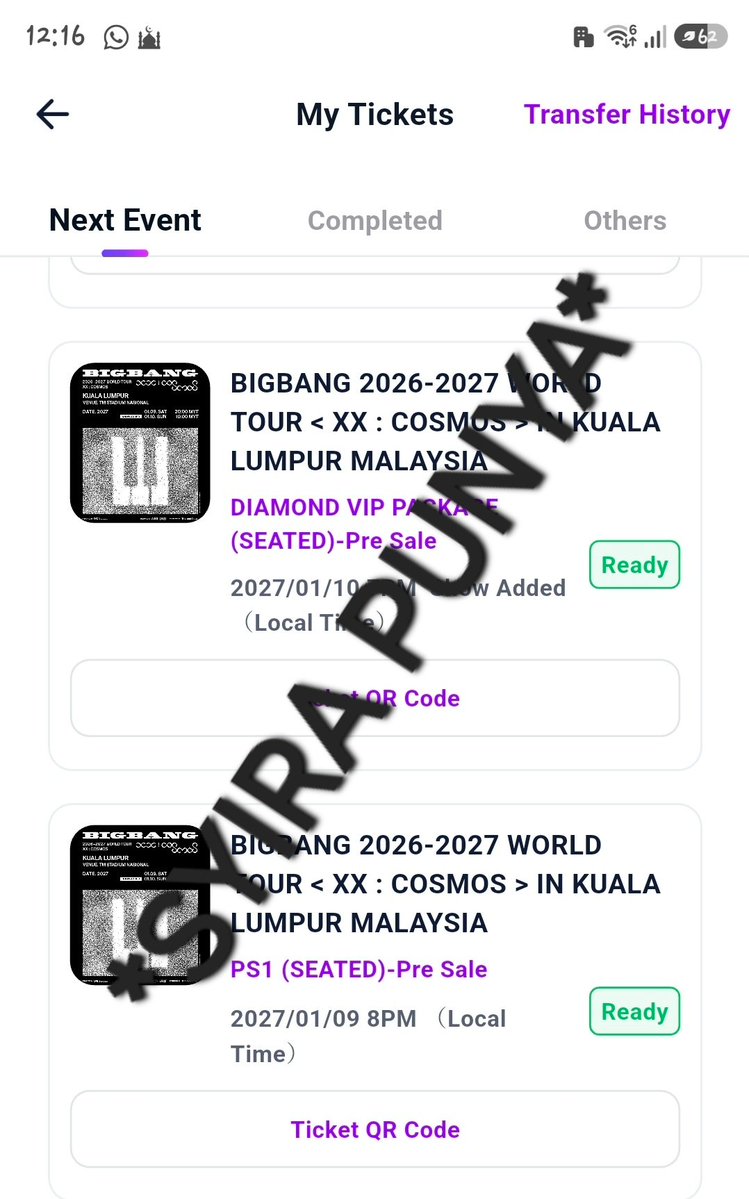 Princess_Naught's tweet photo. WTS | BIGBANG IN KL 🇲🇾 
1xPS1 tickets available 09/01
1xDiamond tickets available - 10/1
💺Will be seat next to me 4 both day 
❗️Price include ts &amp; membership fee
 👀Looking 4 serious buyer  
📩DM if berminat! 
#BIGBANG #BIGBANGinKL #BIGBANGINKL #COSMOS_WORLD_TOUR_IN_KUALALUMPUR https://t.co/YWYpd04Oey