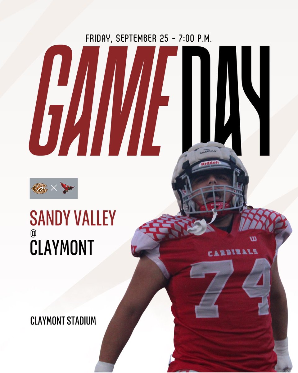 SVCardsFootball's tweet photo. GAME DAY🏈🏟️ The Cardinals are on the road for Week 6 against Claymont. Kick-off at 7:00 P.M. https://t.co/BgtPOmGKab