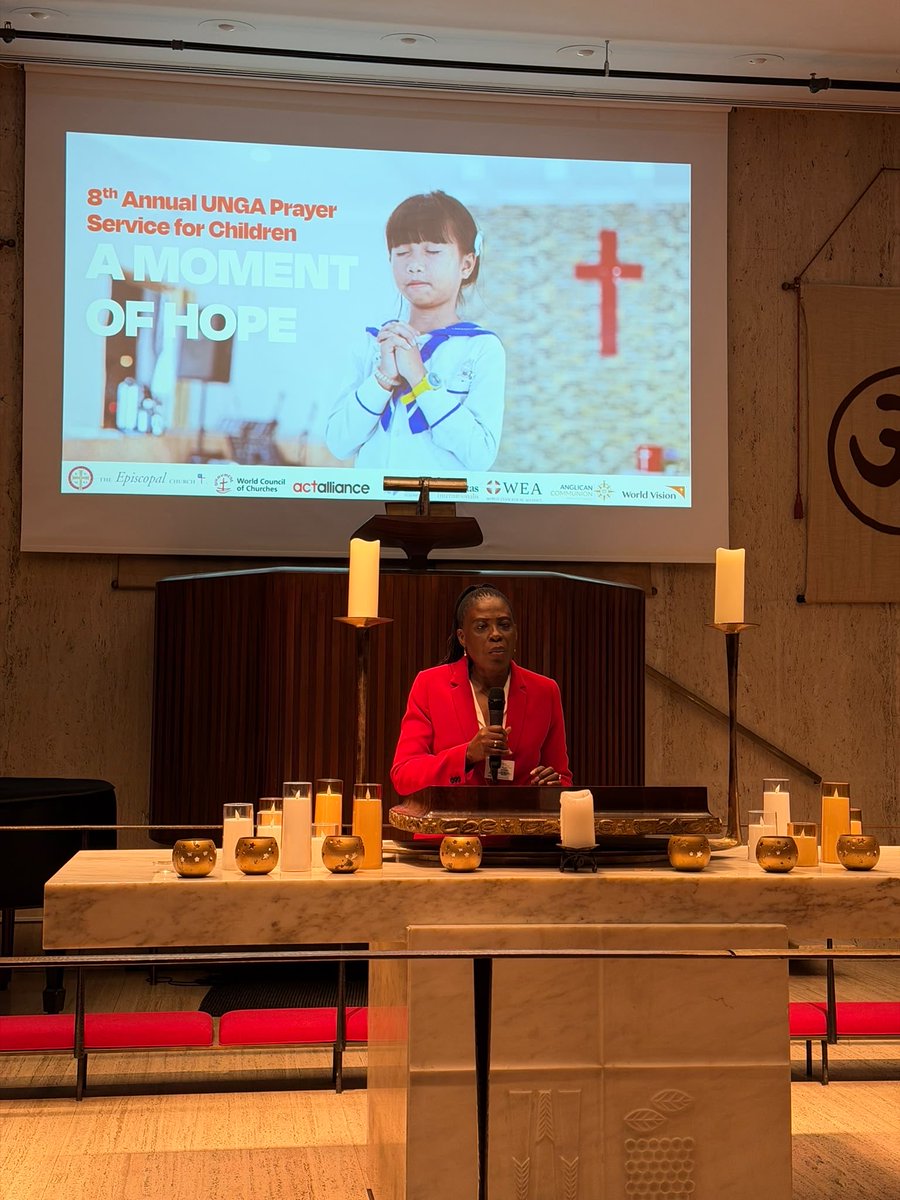 AfricanUnionUN's tweet photo. H.E. Amb. Amma Twum-Amoah, @_AfricanUnion Commissioner for Health, Humanitarian Affairs and Social Development, offered a prayer at the 8th Annual #UNGA Prayer Service for Children, on the margins of #UNGA81 in New York. The service aims to enhance political commitment towards children's health and rights in a major international setting. It unites officials, faith leaders, civil society, and child advocates, reinforcing the #AU's commitments under the African Charter on the Rights and Welfare of the Child and #Agenda2063. Commissioner Twum-Amoah’s involvement shows that children's wellbeing is crucial for humanitarian efforts, governance, development, human rights, and public health priorities in #Africa.

#TheAfricaWeWant #SDGs