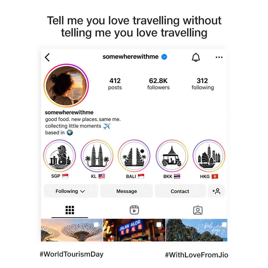 reliancejio's tweet photo. "Ghoomne chale?" can be the beginning of something incredible!
#Jio #WorldTourismDay #Vacation #Traveling #Trending #Relatable #InternationalTravel https://t.co/fw9lM5SwXr