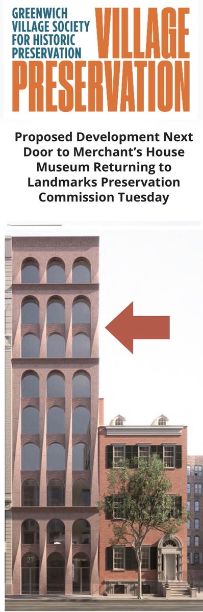 GVSHP's tweet photo. It’s BAAACK! Proposed construction next door to @MerchantsHouse which the museum says could damage or even destroy this beloved historic landmark and public institution.  Find out more + send messages to the Mayor + NYC LPC before next Tuesday’s hearing: https://t.co/300JZ9qX67 https://t.co/M2VmU6Q2by