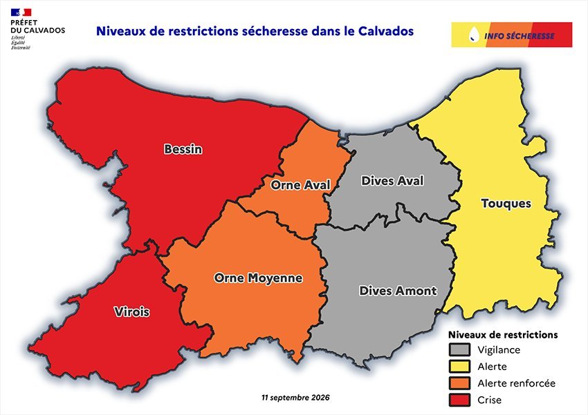 Image de Préfet du Calvados - 💧 Sécheresse : les restrictions maintenues dans le Calvados

La situation de sécheresse reste excep