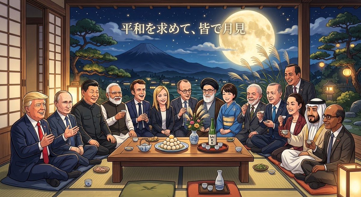 AJUbridge's tweet photo. 平和希求の月見会
未来の🇯🇵日本で開けりゃ良いね

今夜は都心曇天、団子🍡で微笑
アジア大会でも楽しもう https://t.co/Kqi9n32stF