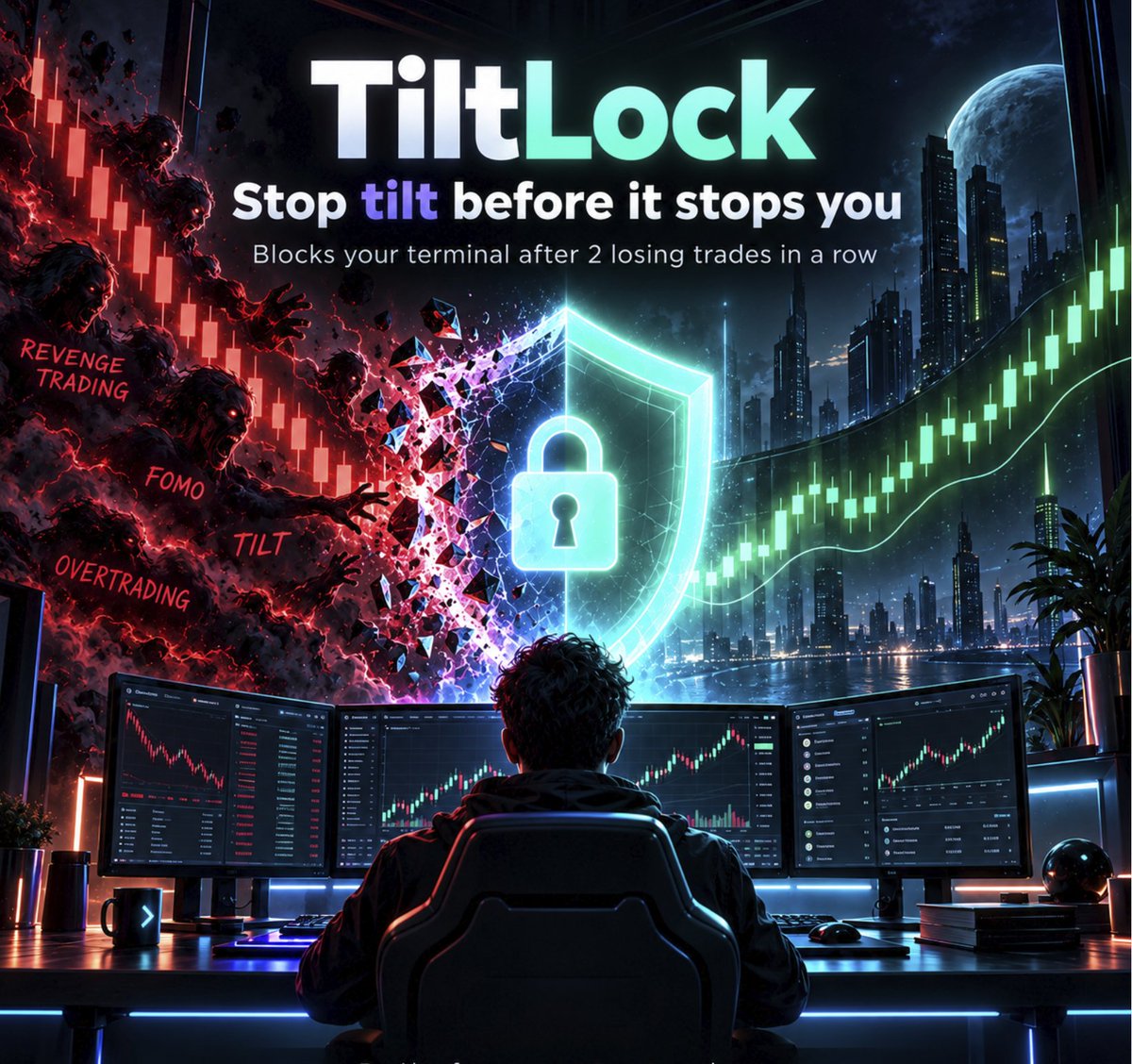 aaaflipflip's tweet photo. I blew up my wallet and now I’m restarting with 0.5 SOL.

So I built TiltLock — a Chrome extension that blocks my terminal after 2 losing trades in a row.

No revenge trading. No “one last trade.”

Starting again: 0.5 SOL → ?

Support the project and follow the journey.

$TILT https://t.co/0ej0LC9UQq