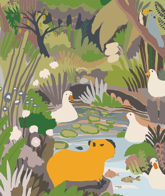 guilhernunes_'s tweet photo. capybara and ducks https://t.co/bphexlGIPi