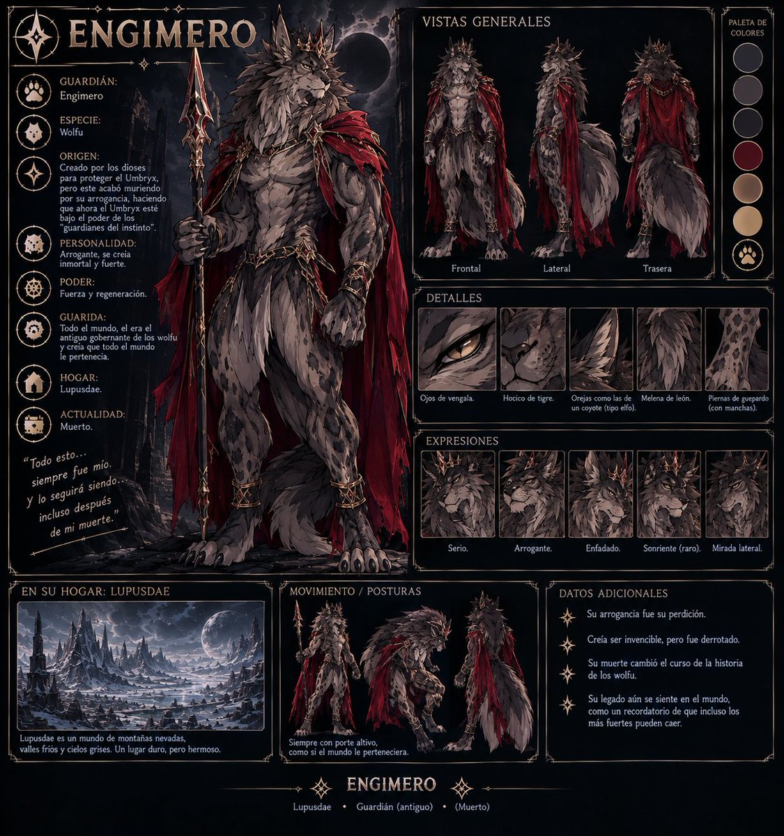 Universozyx's tweet photo. Guardián: Engimero 
Origen: creado por los dioses para proteger el Umbryx, pero este acabó muriendo por su arrogancia, haciendo que ahora el Umbryx esté bajo el poder de los "guardianes del instinto" 
Personalidad: arrogante, se creía inmortal y fuerte +

#zyx #lore https://t.co/Jkwv9ApSM3