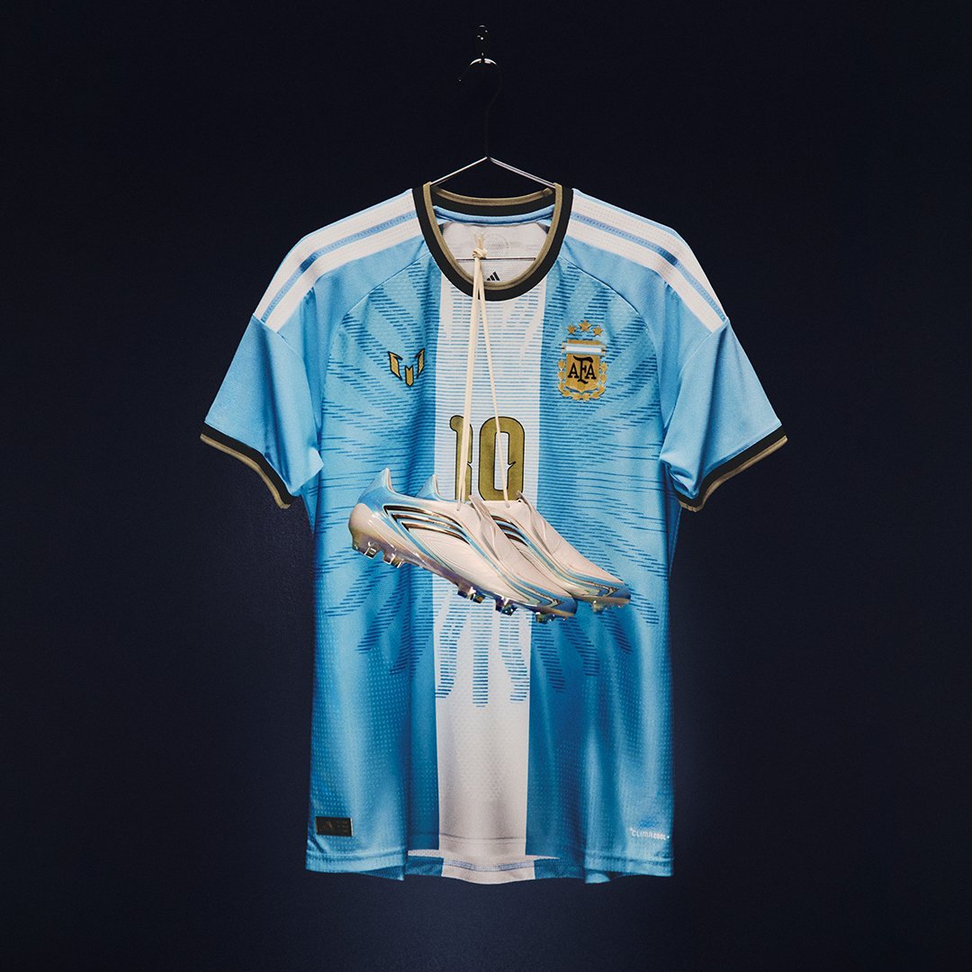 BarcaScope8r's tweet photo. Argentina and adidas drop a special edition Leo Messi collection, which includes a jersey they will wear during the legend’s farewell game against Benin on October 6 🇦🇷🌟 https://t.co/7wmKeo8xP5
