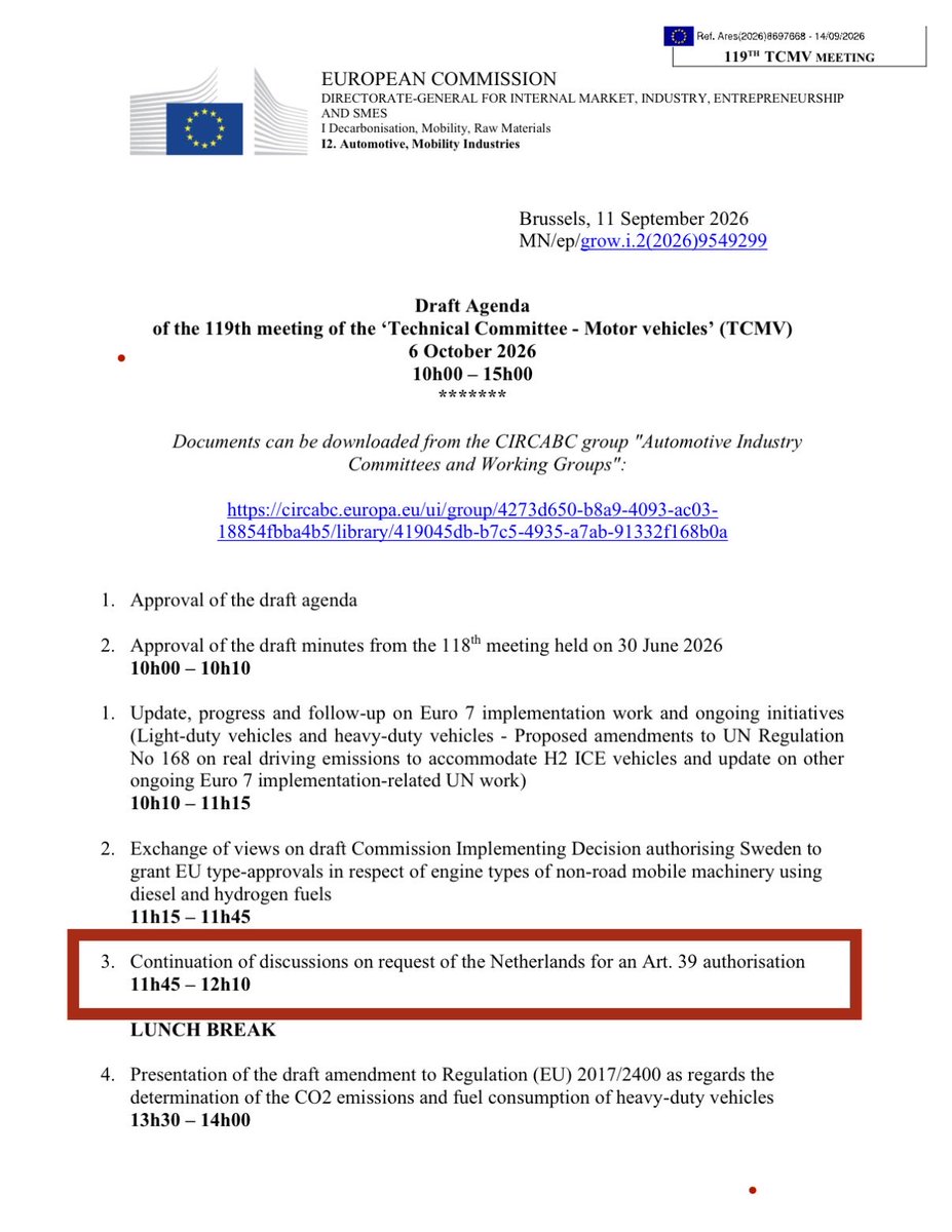 TeslaNewswire's tweet photo. 🔥🇪🇺 No vote on Tesla FSD (Supervised) is scheduled for the next UNECE TCMV meeting.

The agenda for the October 6 meeting has now been published:
✅ No vote on FSD approval
✅ Only a 25-minute discussion on the Article 39 exemption

This suggests EU-wide approval may be further away than previously expected.