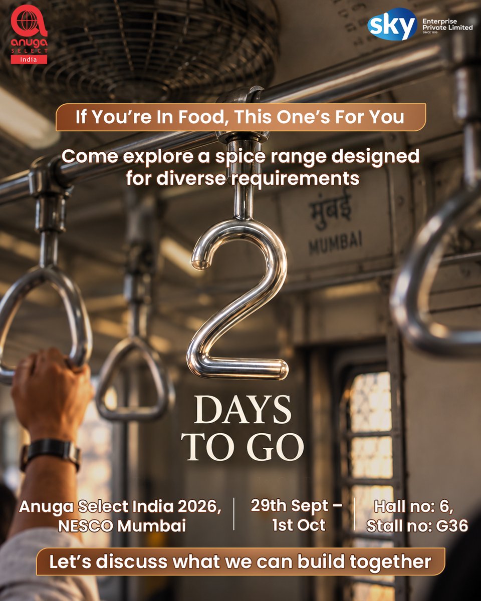 sostarzing's tweet photo. Only 2 Days Until We Meet 🙌
Anuga Select India 2026 is almost here 🤗
📍NESCO, Bombay Exhibition Centre | Hall 6, Stall G36
📅29, 30 Sept & 1 Oct
#AnugaSelectIndia #ASI2026 #SEPL #SkyEnterprise #Starzing #Flavarich #Exhibition #Mumbai #SpiceIndustry #Mumbai #B2B #B2C https://t.co/lkn0HsHYE2